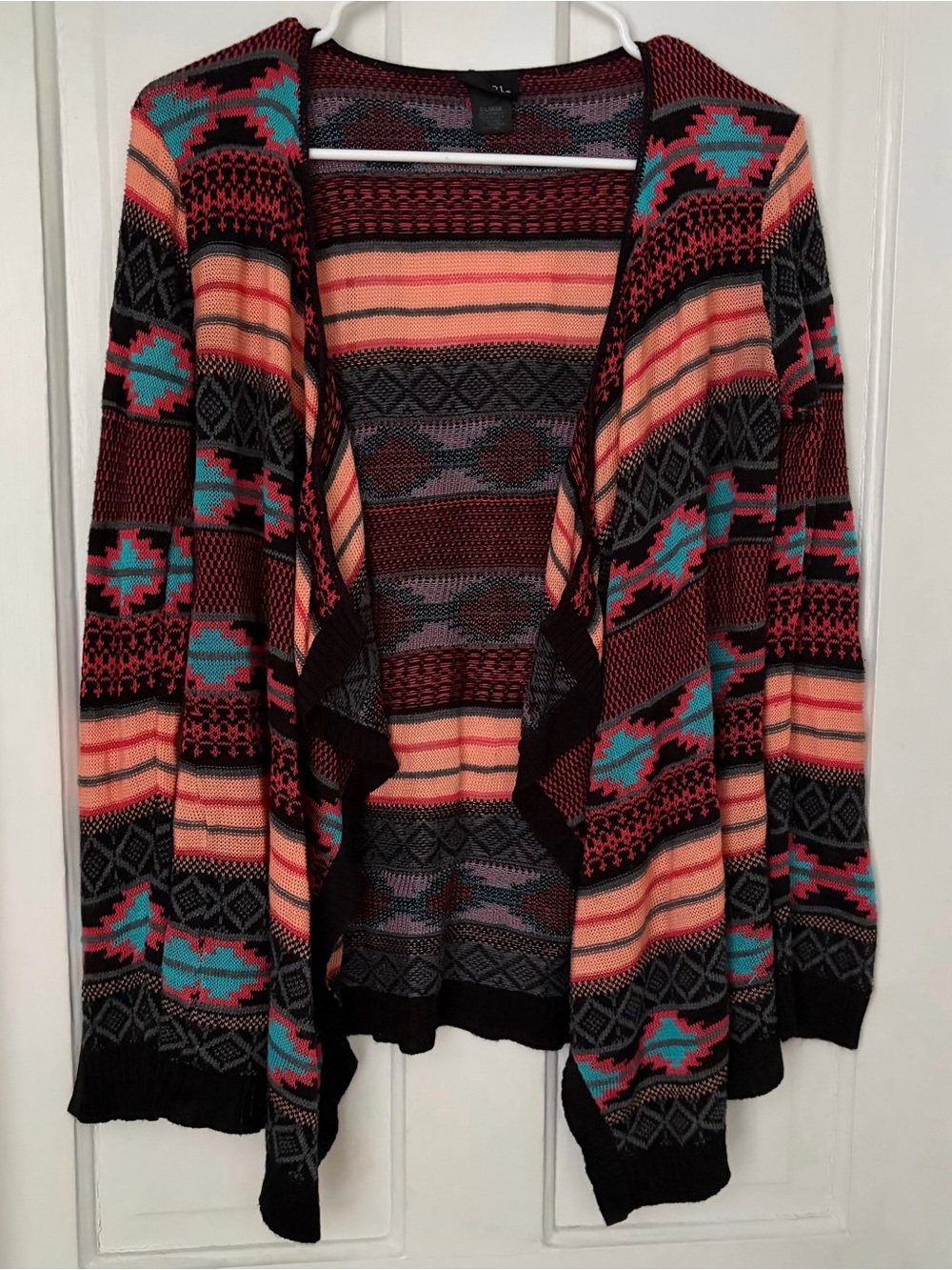 Rue21 Women’s XL Aztec Cardigan - Open Waterfall Front Southwestern Boho Sweater